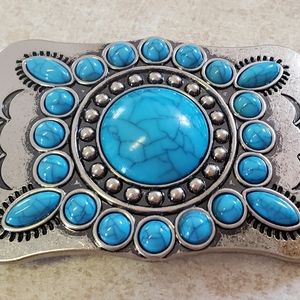 New beautiful turquoise blue western Belt buckle approximately 3.75"